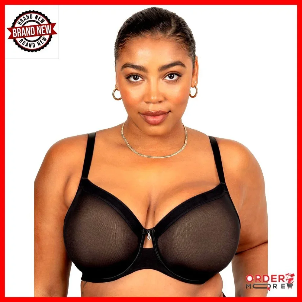 Sheer Mesh Full-Coverage Unlined Underwire Bra, Plus Size, Everyday Wear
